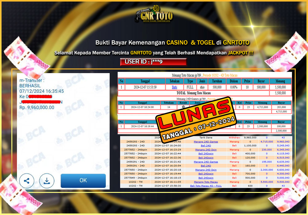 Bukti Kemenangan Gnroto Casino 24d spin dan togel toto macau 4d